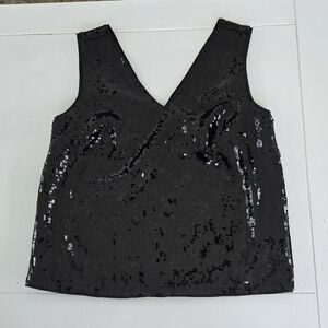 NWT J Crew Black Sequin V-Neck Women's Top S